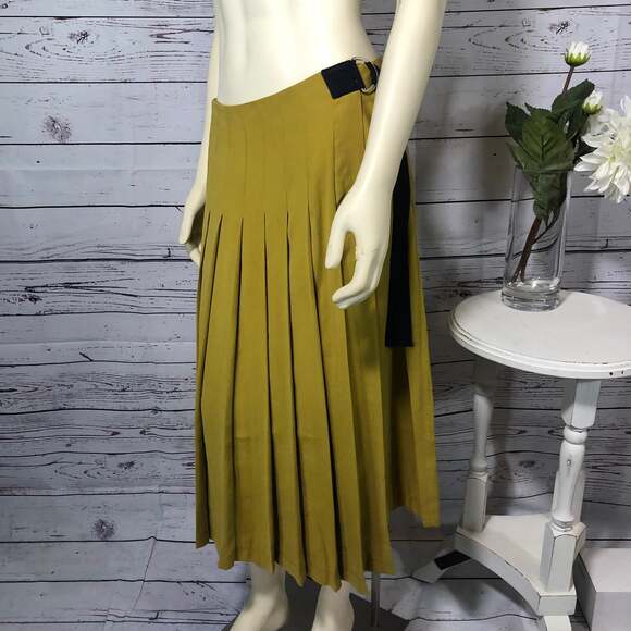 Roman Olive Pleated Wrap Midi High Waisted Skirt with side tie size 8 - Picture 5 of 12